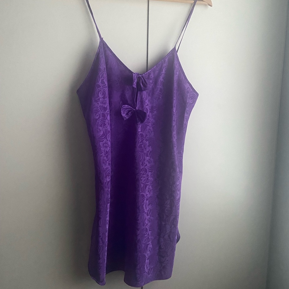PURPLE FLORAL PATTERN BOW SLIPPED DRESS - Picture 2 of 4